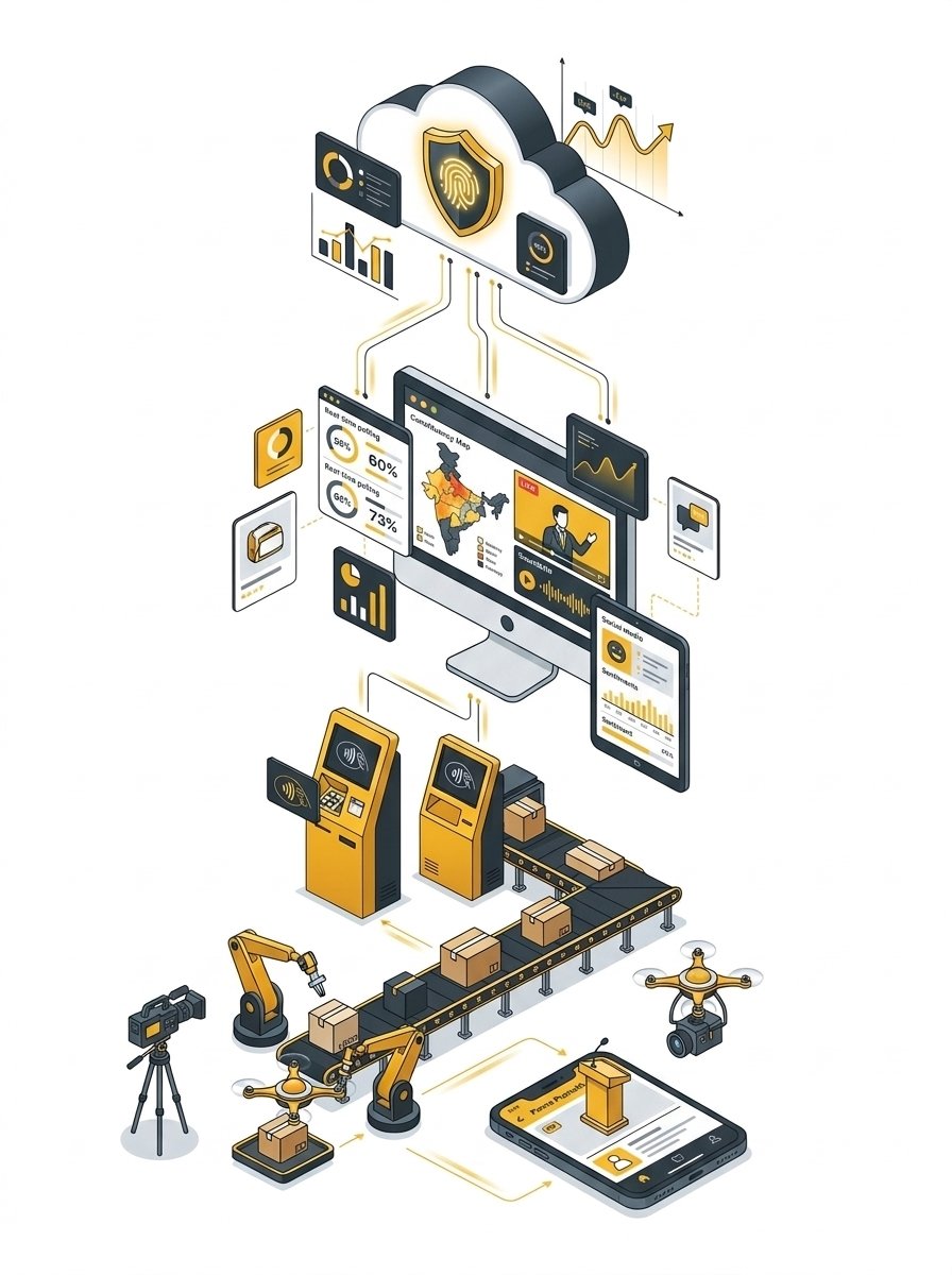 Political election war room digital command center and ground cadre mapping illustration